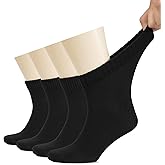 Hugh Ugoli Men's Cotton Diabetic Ankle Socks, Wide, Thin, Loose Fit and Stretchy, Seamless Toe & Non Binding Top, 4 Pairs