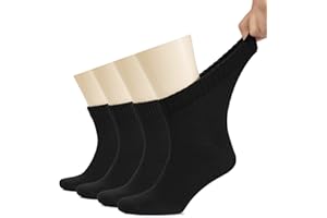 Hugh Ugoli Men's Cotton Diabetic Ankle Socks, Wide, Thin, Loose Fit and Stretchy, Seamless Toe & Non Binding Top, 4 Pairs