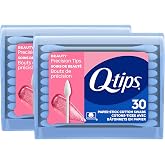 Q-tips Cotton Swabs Precision Tips, Travel Size Toiletries for Beauty and Home, 100% Cotton, 30 Count (Pack of 2)