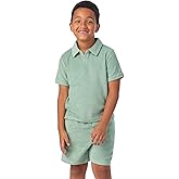 Saint Eve Kids Boys 2-Piece Terry Set – Short Sleeve Notch Collar Top & Pocket Shorts, Lightweight Summer Outfit or Cover-Up
