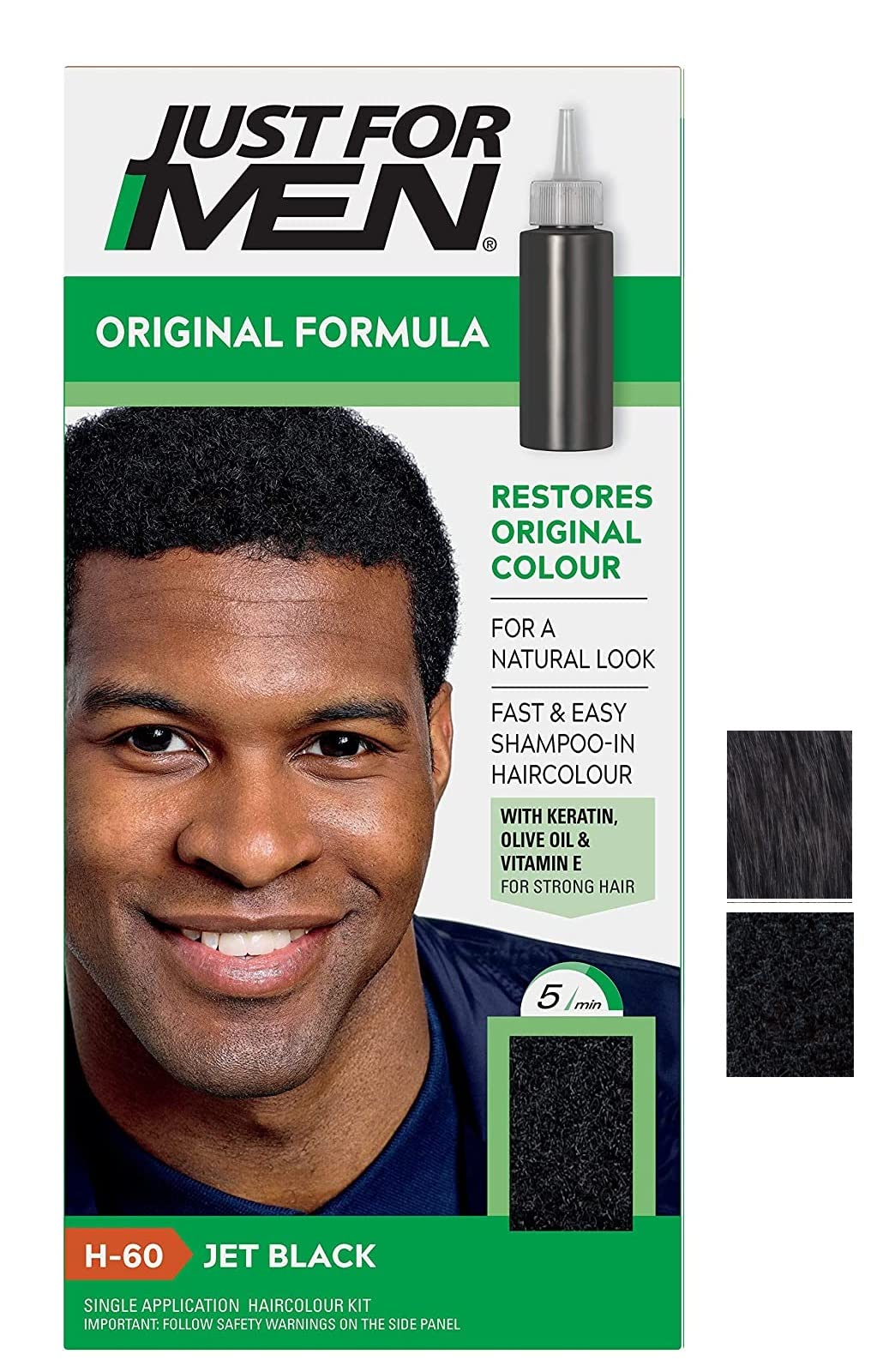 Just for men Original Formula Jet Black Hair Dye, Restores Original Colour for a Natural Look, H60