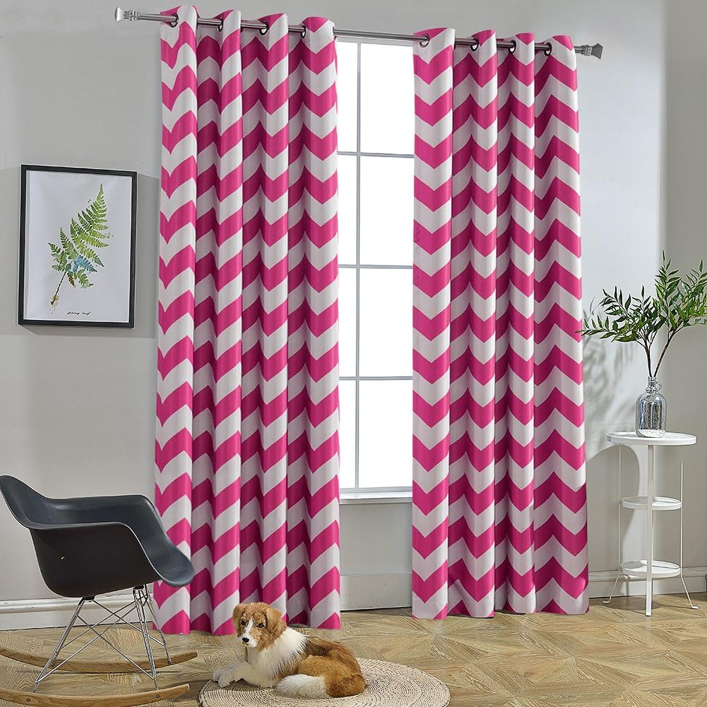 Melodieux Chevron Room Darkening Blackout Grommet Top Curtains, 52 by 84 Inch, Fuchsia Pink (1 Panel)
