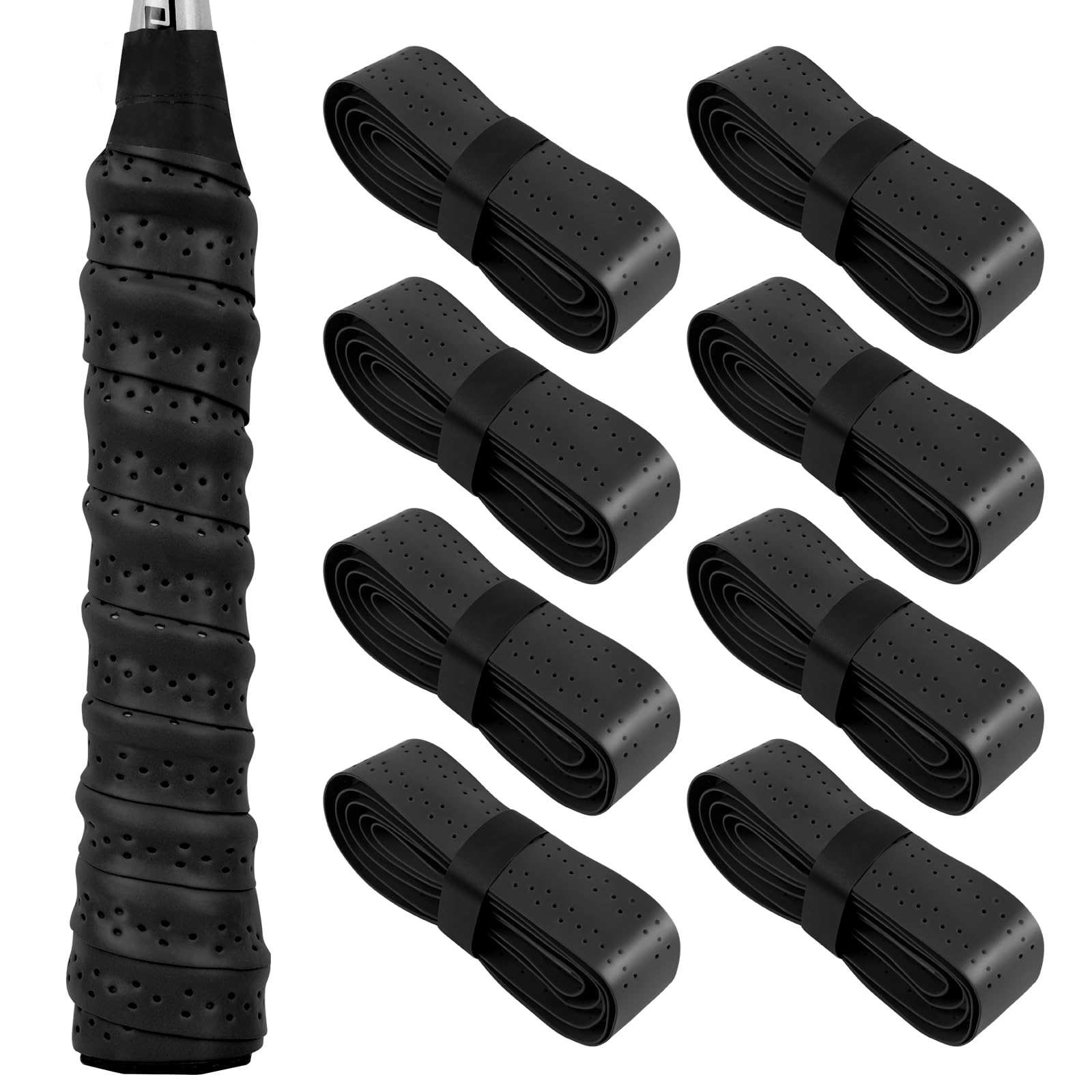 flintronic Racquet Grip, 8 Pack Super Absorbent Badminton Racket Grip, PU Anti Slip Racquet Grip Quick-Dry Tennis Racket Grip Tape, Handle Grip Tape for Tennis and Badminton - Black
