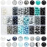 1080pcs 8mm Glass Beads 24 Color Black Bracelet Beads Round Crystal Glass Bead Marble Rosary Loose Bead for Bracelet Necklace Jewelry Making Supplies Women Men Eid Mubarak Ramadan Decoration