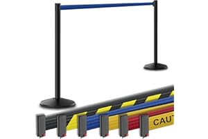 Visiontron Prime Retracta-Belt Stanchion with Retractable Belt Barrier (2pk), Crowd Control Barrier, 10’ Belt, Steel Post, No Tools Required (Black Post w/Blue Belt)
