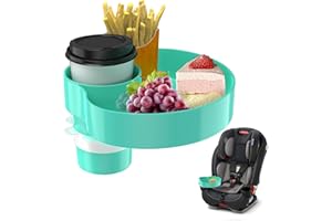SSPONT Kids Car Seat Tray, Travel Tray with Cup Holder for Toddler, Kids Car Seat Food Snack Tray for Road Trip, Stroller snack tray travel must haves - Aqua Green
