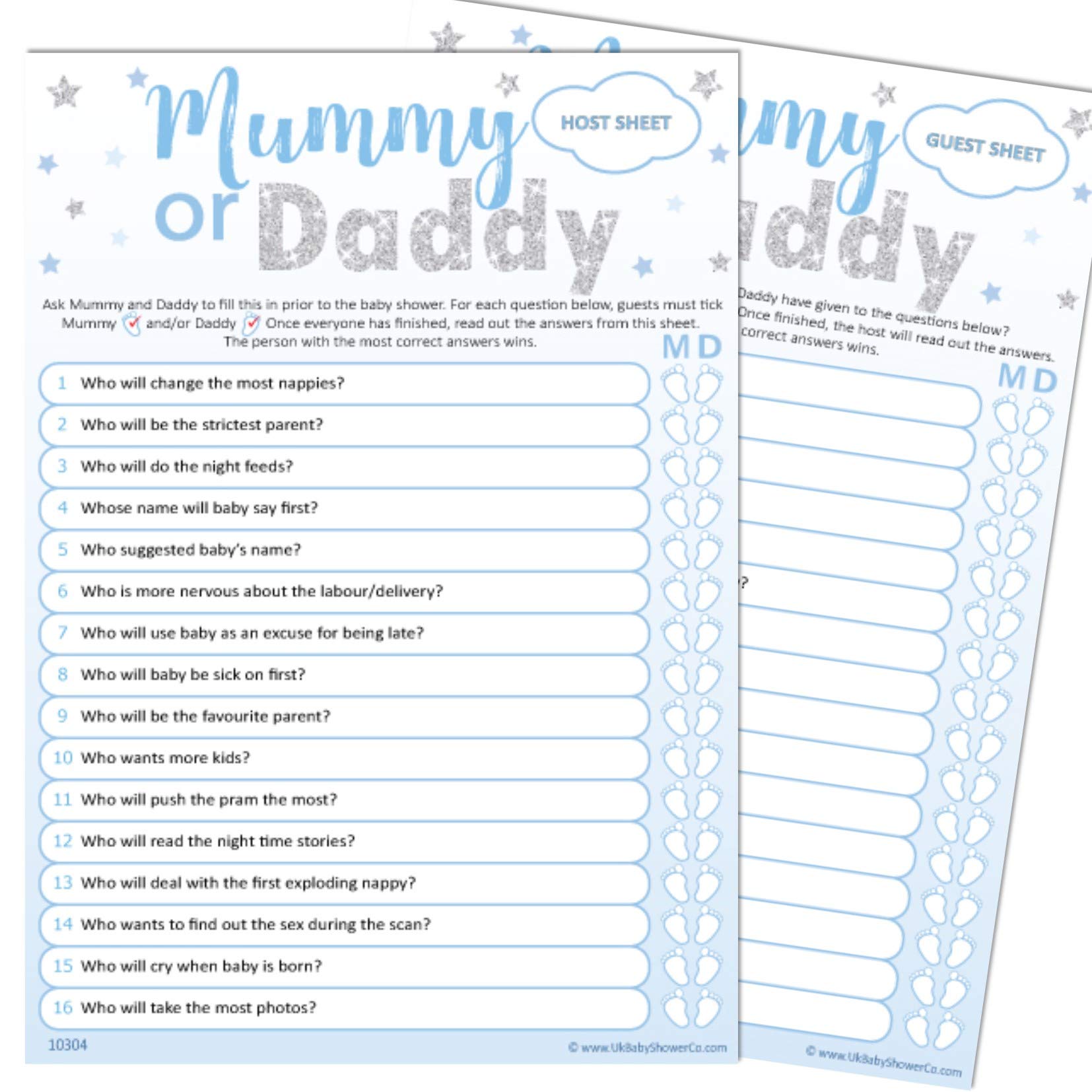 Baby Shower Quiz Game - Mummy or Daddy? (Blue)