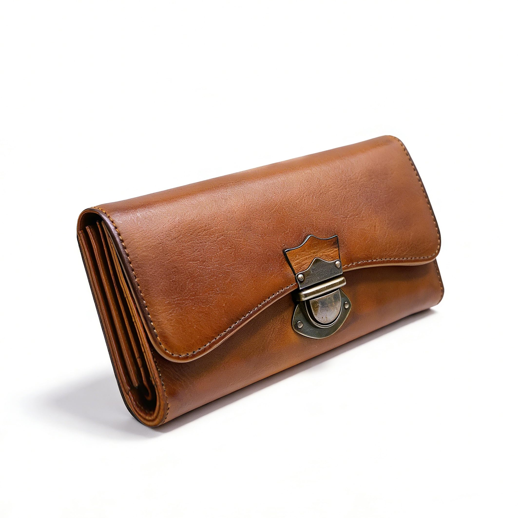 LETEULO Women's Wallet Cowide Leather Long Section Brown