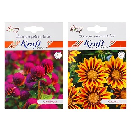 Kraft Seeds Gomphrena and Gazania 2 in 1 Flower Seed Combo (Pack of 2)