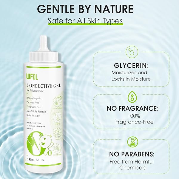 WFDL CONDUCTIVE GEL, SAFE AND NON-STICKY MICROCURRENT GEL FOR FACE, PERFECT FOR EMS, RF, AND TENS, 8.5 OZ