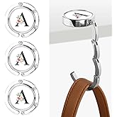 Iqimott 3pcs Personalized Initial Foldable Purse Hook for Table, Flower Letter Folding Handbag Hanger Portable Magnet Table Hook Holder, Collection Desk Purse Hooks for Women Bag (Black-A)