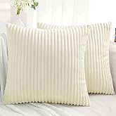 Simmore Decorative Spring Throw Pillow Covers 18x18 Set of 2, Soft Natural Plush Flannel Double-Sided Fluffy Couch Pillow Covers for Sofa Living Room, Beige