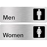 Silvivao Men and Women Restroom Signs for Business, 9 x 3 Inches Brushed Aluminum, Waterproof, Self-adhesive for Restaurants, Hotels, Bathrooms, Public Restrooms - Silver (2 Pack)