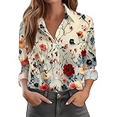 Button Down Shirts for Women Dressy Floral Printed Long Sleeve Blouse Business Casual Work Tops