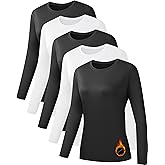 NebuKinex 5 Pack Long Sleeve Thermal Shirts for Women Ultra Soft Fleece-Lined Crew Neck Workout Baselayer Tops