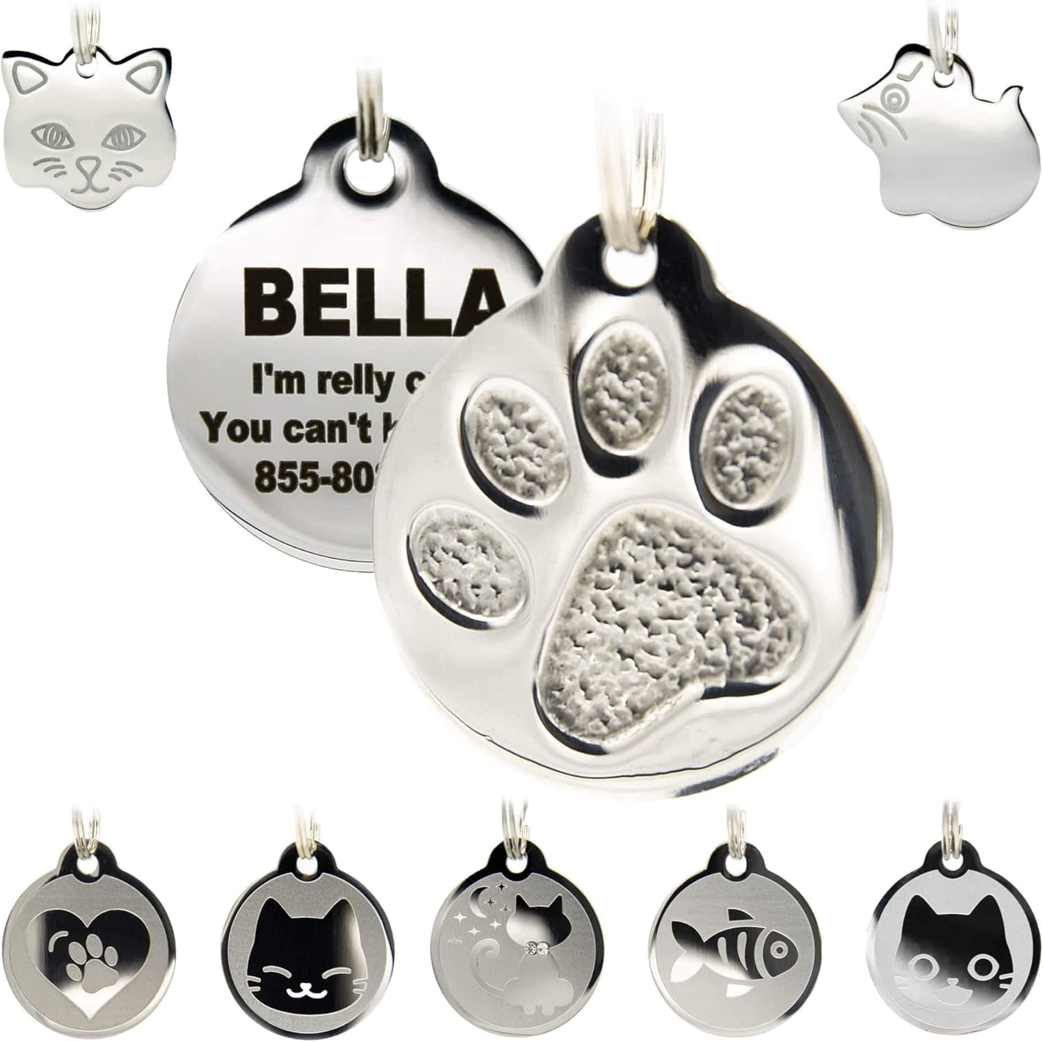 Stainless Steel Cat ID Tags Engraved Personalized Cat