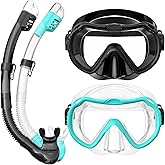 Vmkfuler Snorkeling Gear for Adults, Snorkel Mask Set 180° Panoramic View Snorkel Gear, 100% Food-Grade Silicone Anti-Fog Anti-Leak Dry Top Diving Mask for Snorkeling Swimming Scuba Diving