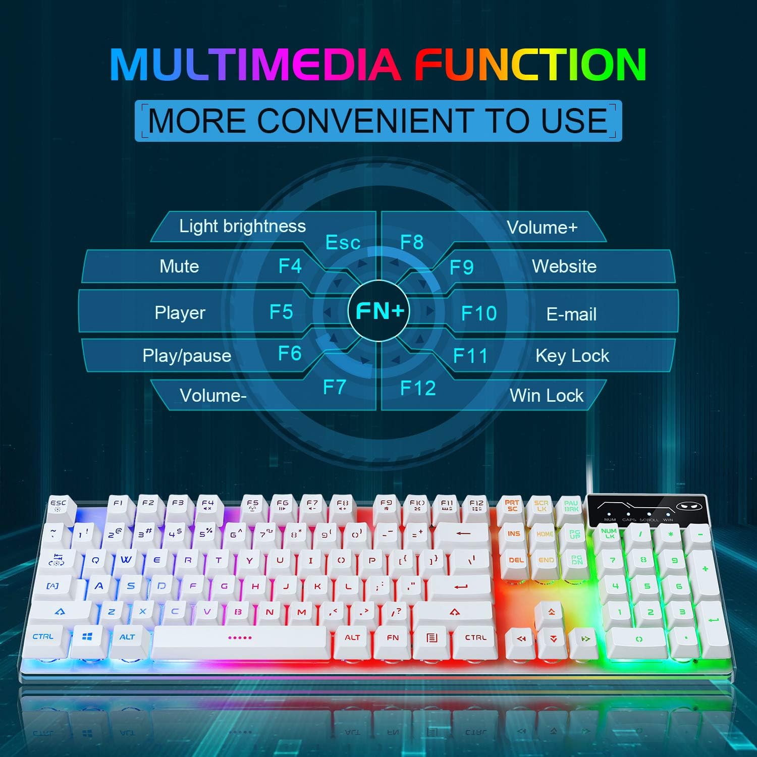 Gaming Keyboard and Mouse Combo, K1 LED Rainbow Backlit Keyboard with 104 Key Computer PC Gaming Keyboard for PC/Laptop(White): Computers & Accessories