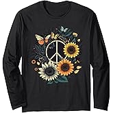 Peace Sign Love Sunflower on 60s 70s Sunflower Hippie Long Sleeve T-Shirt