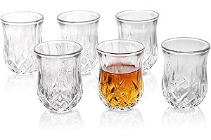 QUAFFER Shot Glass Set of 6 – Elegant Diamond Patterned Shot Glasses 1.75 oz – Classic Whisky Vodka Tequila Sherry Brandy Cor
