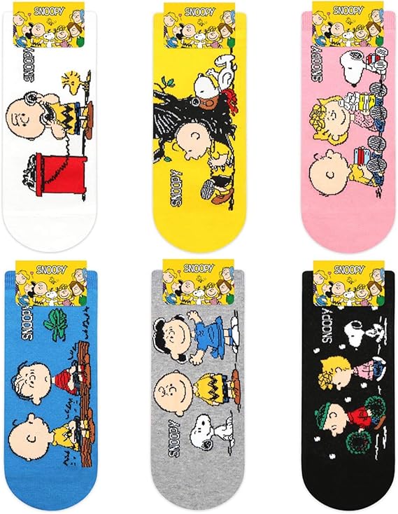 Amazon 6 足組 ピーナッツ スヌーピー チャーリー ブラウン サリー ペパーミント パティ ライナス ヴァン ペルト ルーシー ヴァン ペルト キャラクター セット スニーカー丈 ソックス フットカバー レディース M 22 26cm 海外直送品 ソックス 通販