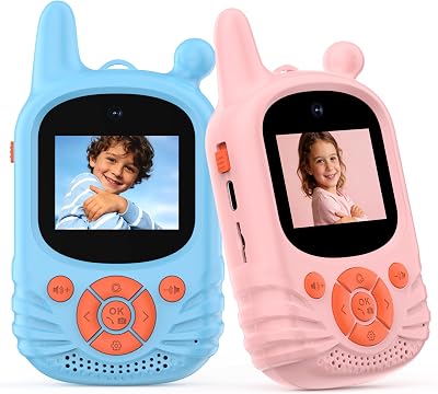 Video-Walkie-Talkies für Kinder, Dual-HD-Kamera, 2 Stück, Wiederaufladbares Spielzeug,Wiederaufladbar, 300 m Reichweite, Walkie-Talkie für Kinder im Alter von 3–12