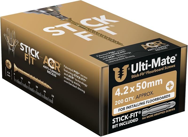 Ulti-Mate FB42050 Stick-Fit Floorboard Screws 4.2 x 50mm Zinc Yellow 200pk