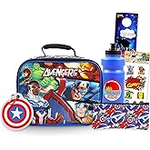 Marvel Avengers Lunch Box for Boys Set - Bundle Lunch Bag, Keychain, Water Bottle, Stickers, More Avengers Meal Container Kit for Kids