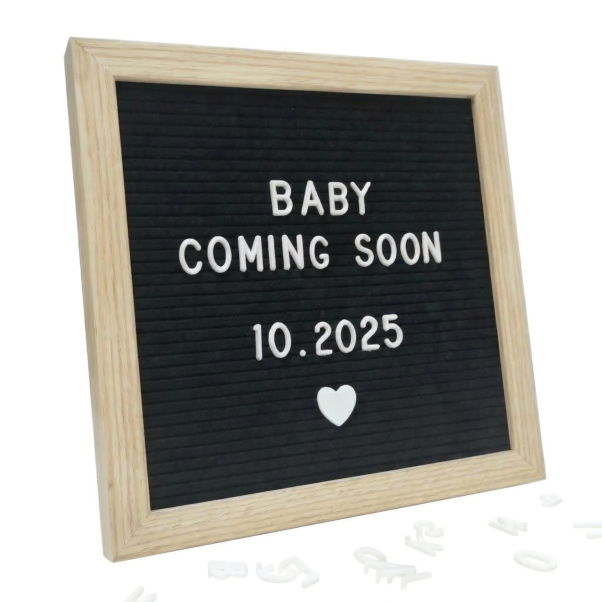 Black Felt Letter Board 25x25cm – 336 Letterboard Letters, Symbols & Emojis – Changeable Letter Board Sign for Home, Office & Baby Showers – Black Felt Board for Classroom & Events with Stand