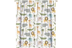 JESTRONRY Baby Safari Animal Curtains,Woodland Jungle Cute Cartoon Elephant Lion Room Darkening Door Window Rod Pocket Curtain for Nursery Kids Bedroom Living Room W42xL54in