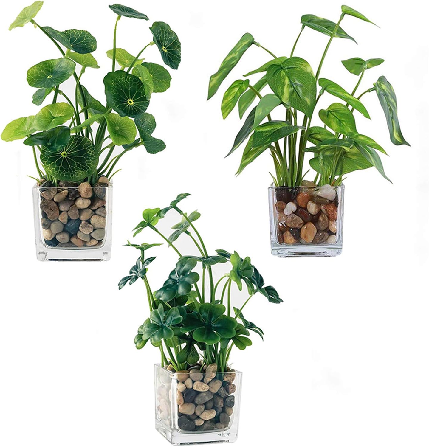 small artificial plants in glass pots faux plants potted plantas artificiales decorativas greenery for home decor indoor office table set of 3