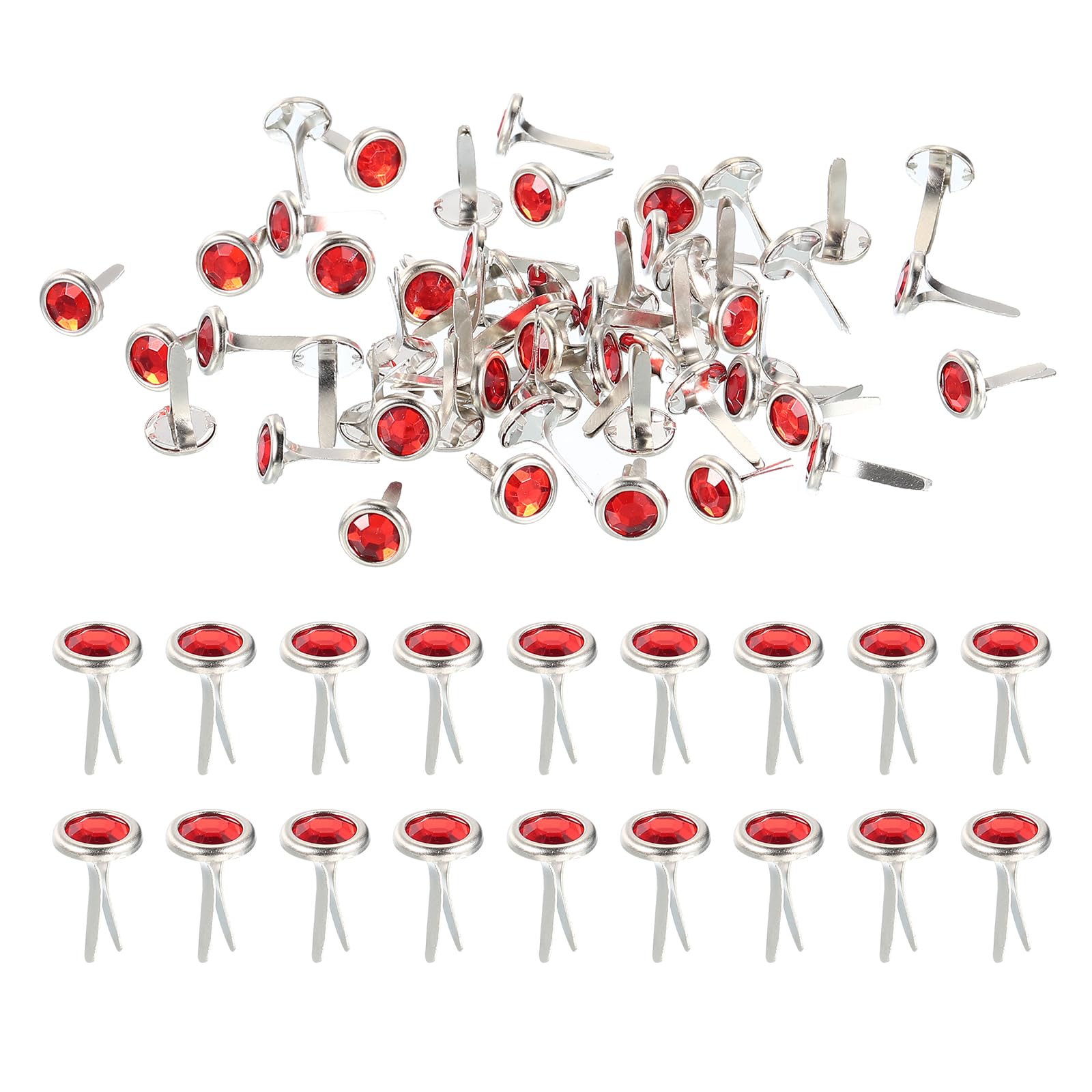 PATIKIL Paper Fasteners, 100 Pcs Mini Metal Rhinestone Round Head Fastener Split Pins for Craft Art Scrapbooking DIY Pins Supplies, Red 0.5"x0.3"