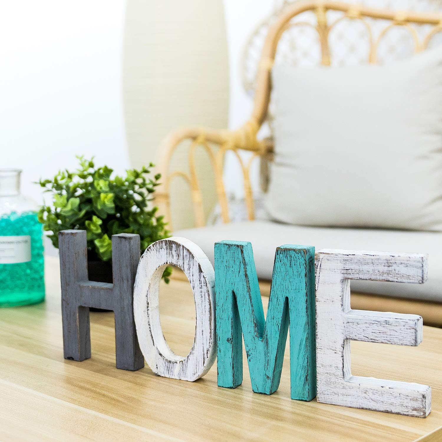 Y&Me Rustic Wood Home Sign, Decorative Wooden Block Word Signs, Freestanding Wooden Letters, Rustic Home Signs for Home Decor, 16.5 x 5.9 Inch, Multicolor: Home & Kitchen