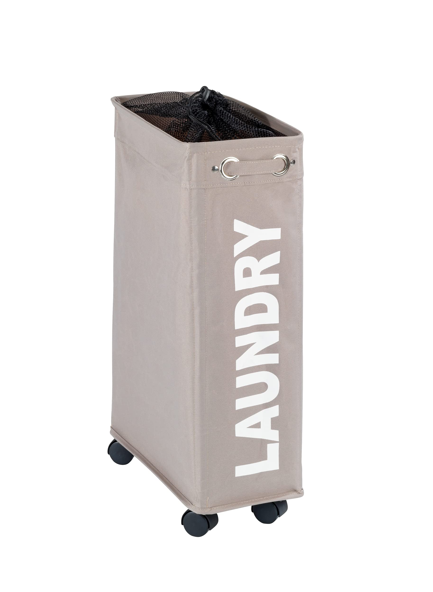 WENKO 3450117100 Laundry bin Corno Taupe - laundry basket Capacity: 43 l, Polyester, 18.5 x 60 x 40 cm, Taupe