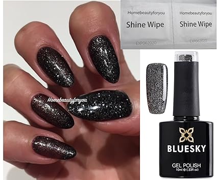 BLUESKY VIP03 10 ml Glitzer-Nagellack Gellack, UV-/LED-Lack, Soak-Off-Lack, Farbton: VIP03 Schwarz mit Silber-Glitzer-Abyss, 