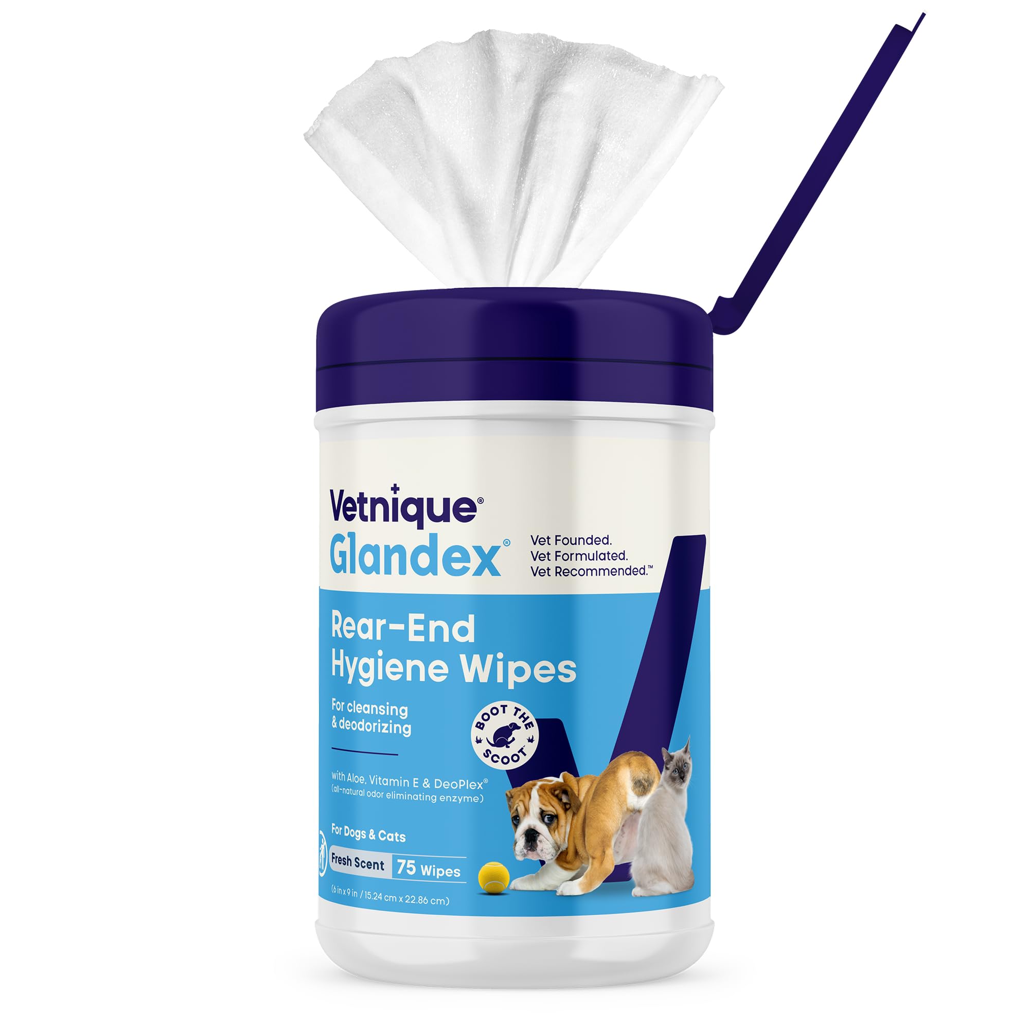 Vetnique Labs Glandex Dog Wipes Cleansing Deodorizing Hygienic Anal Gland Grooming Wipes (75ct Container)