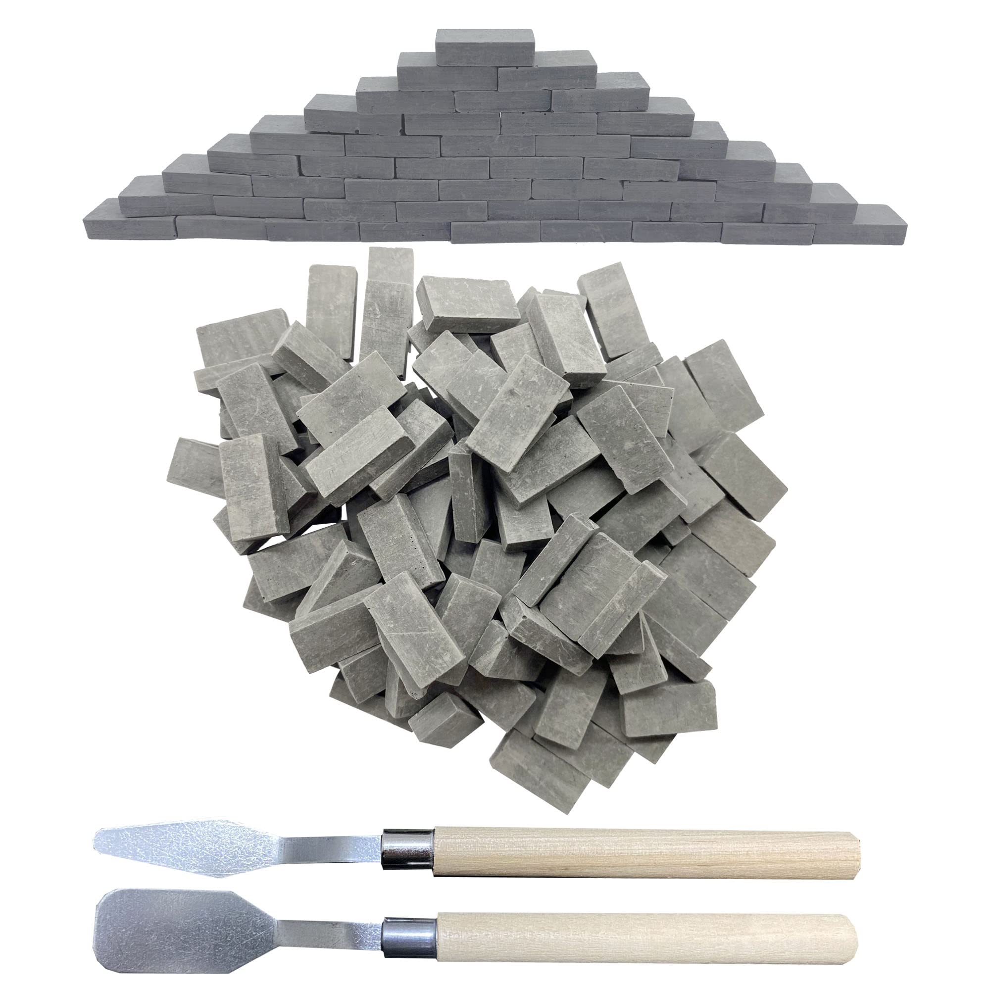 Woohome 150 PCS Mini Wall Bricks Gray Miniature Brick Figurine Fake Bricks with Scraper for Model Fairy Garden Landscaping Accessories, 1:16 Scale