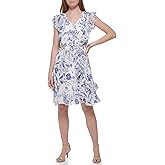 Tommy Hilfiger Womens Ruffle Trim Tie Waist Chiffon Mini Dress