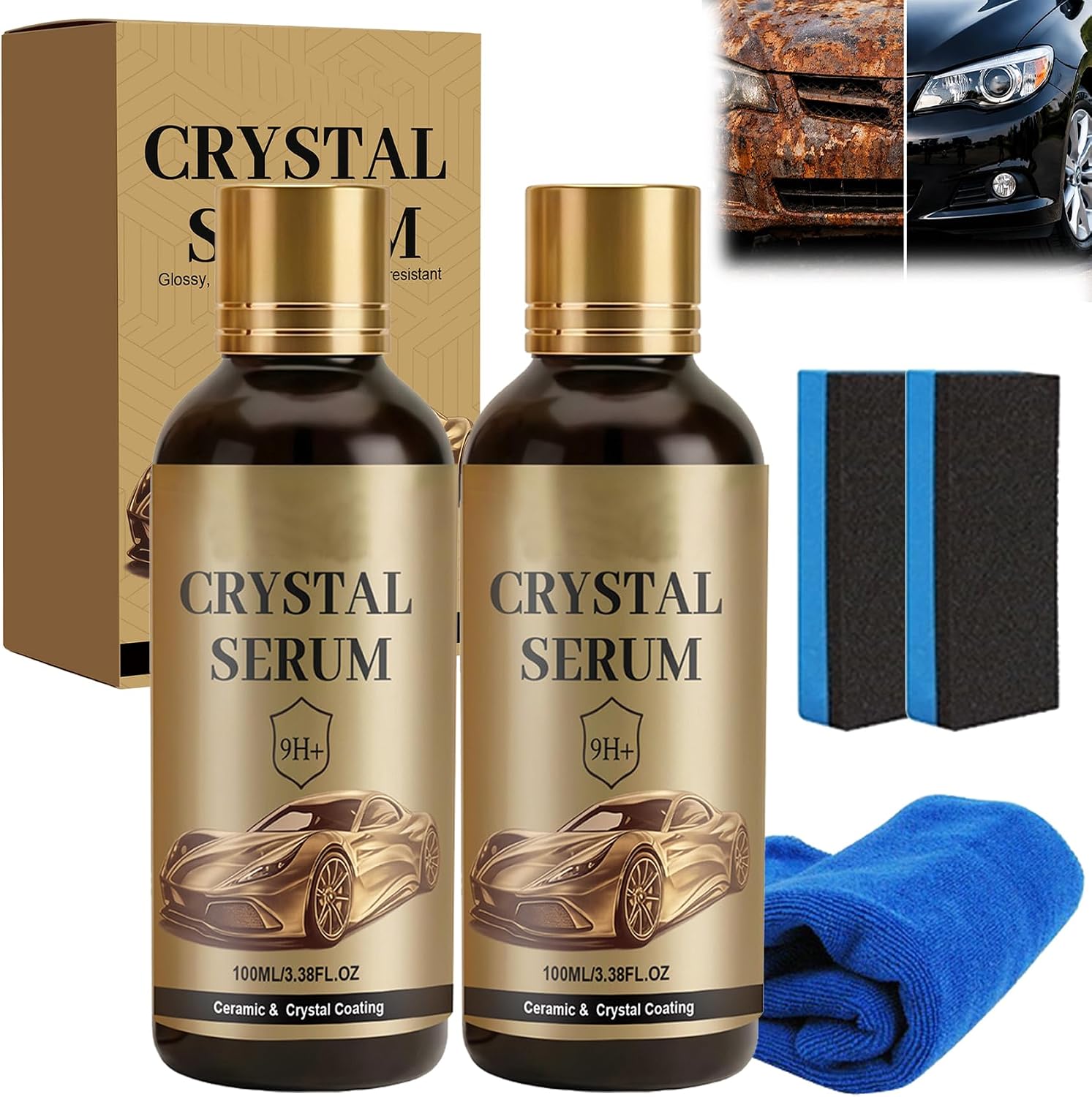 2PACK 100ml Crystal Serum – Advanced Graphene Ceramic Coating for Cars | 9H Graphene, Ultimate Quick Effect Car Coating Spray for Shine & Protection, Nano Coat Restore for Paint, Glass & Wheel (2PCS)