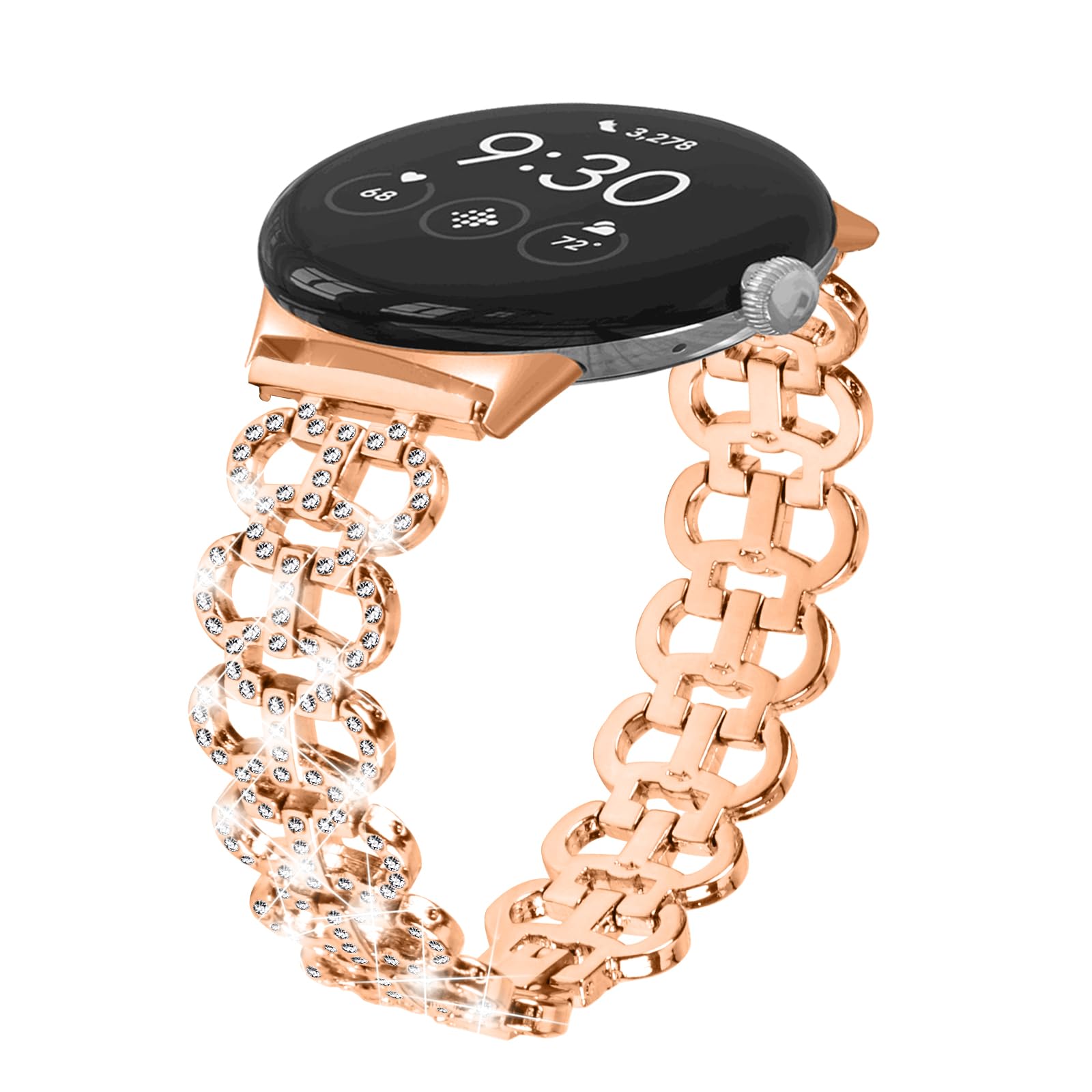 Miimall Bling Strap for Google Pixel Watch 3 41mm/Pixel Watch 2/1, Sparking Glitter Pixel Watch Band for Women Girl, Crystal Diamond Alloy Metal Replacement Wristband for Pixel Watch 2/1-Rose Gold