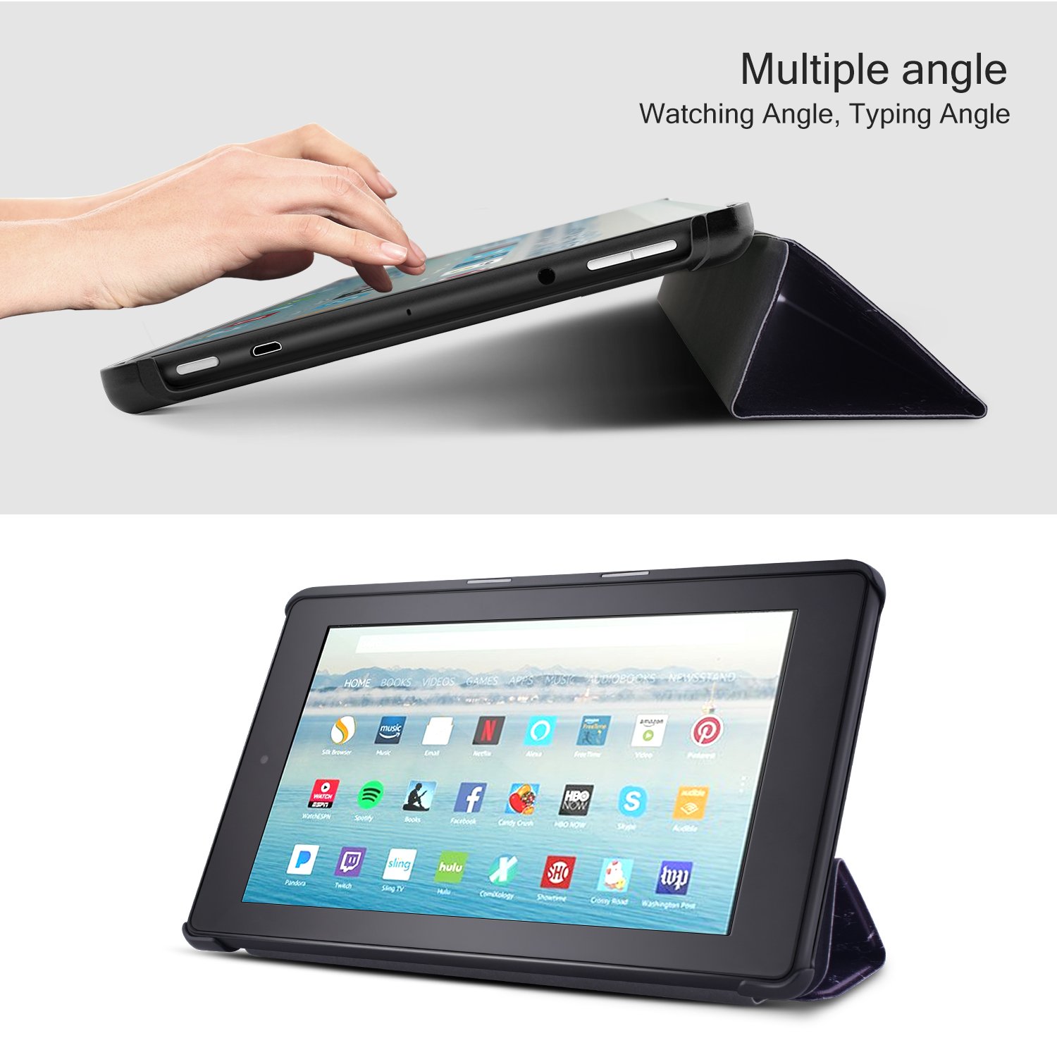 Dopup Fire 10 Case for All-New Fire HD 10 Tablet (7th Generation, 2017 Release),Protective Standing Cover with Auto Wake/Sleep Function(Black Marble)