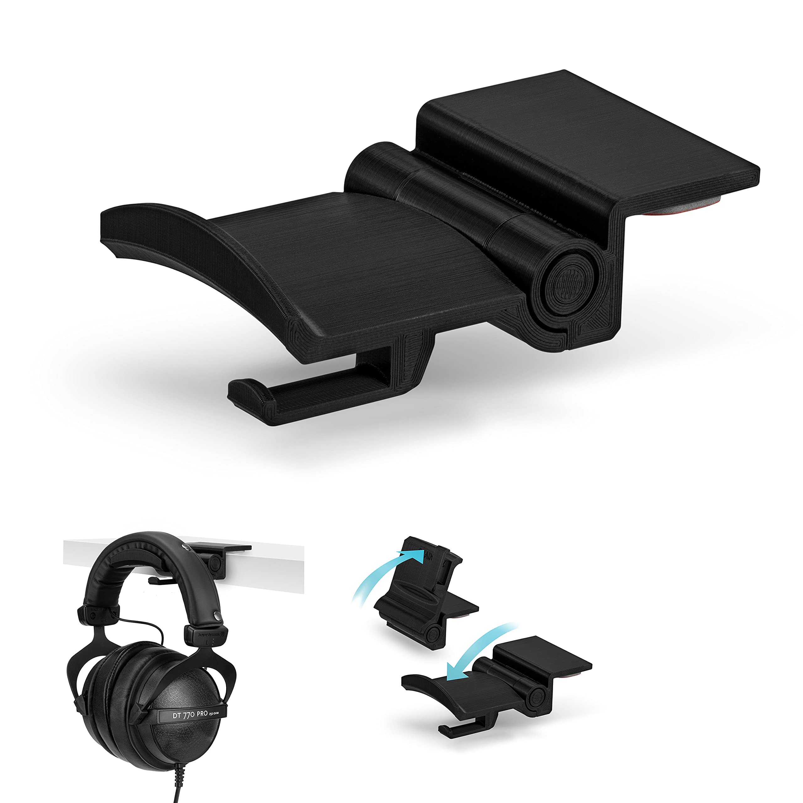 [EOL] The Tuck - Foldable Headphone Desktop Hanger Mount Holder for Gaming, Music, Mobile Headsets, Curved Bed, Suitable for Large Headphones, No Screws No Mess, Strong VHB Stick On (Black) by Brainwavz [EOL]