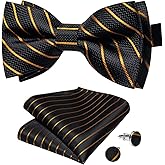 DiBanGu Paisley Pre-Tied Bow Ties for Men Silk Adjustable Bowtie and Pocket Square Cufflinks for Wedding Party