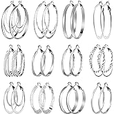 Kigeli 12 Pairs Hoop Earrings for Women Multipack Silver Gold Stainless Steel Lightweight Hoop Earrings Set for Girls