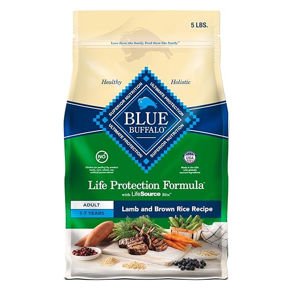 BLUE BUFFALO LIFE PROTECTION FORMULA ADULT DRY DOG FOOD, HELPS BUILD AND MAINTAIN STRONG MUSCLES, MADE WITH NATURAL INGREDIENTS, LAMB & BROWN RICE RECIPE, 5-LB. BAG