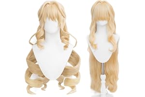 maysuwell Navia Cosplay Wig for Anime Genshin Impact Wigs Fontaine Short Blonde Wavy Hair Synthetic Fabric with Free Wig Cap for Women Comic Con, Cosplay Show,Halloween