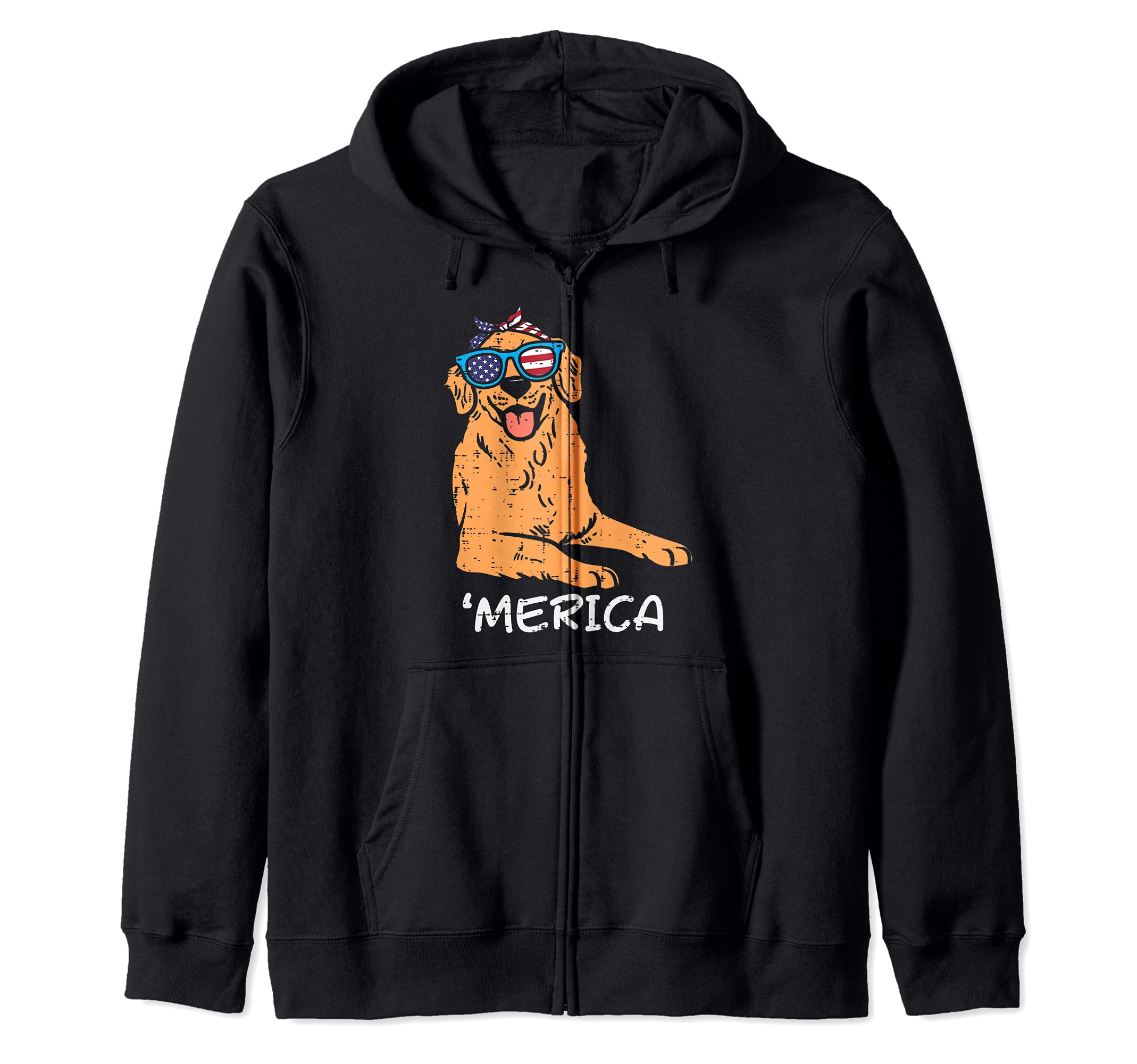 Merica Golden Retriever American USA 4th Of July Fourth Dog Zip Hoodie