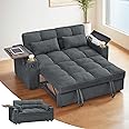 Skepphlay 3 in 1 Sofa Bed, 65 Inches Convertible Loveseat Sleeper with Side Table, Pull Out Couch with 3 Level Adjustable Backrest, Chaise Lounge with USB and Type-C Ports for Living Room, Dark Grey