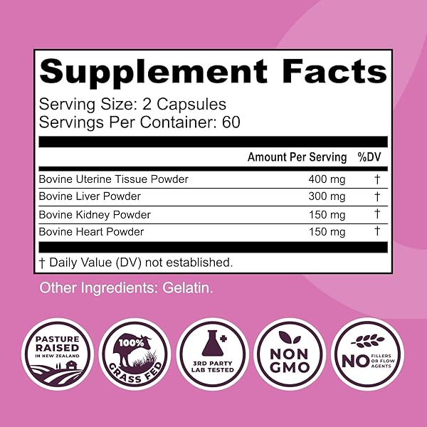 BEEF ORGAN SUPPLEMENT FOR WOMEN – BEEF LIVER, KIDNEY, HEART AND UTERUS TISSUE, SUPPORTS WOMEN’S OVERALL ENERGY AND HEALTH – PASTURE RAISED IN NEW ZEALAND – NO FILLERS OR FLOW AGENTS – 120 CAPSULES