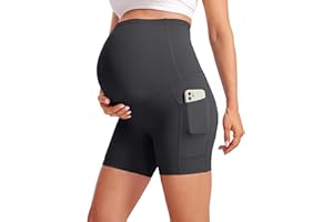 CRZ YOGA Womens Butterluxe Maternity Yoga Biker Shorts with Pockets 5" - Over The Belly Pregnancy Workout Athletic